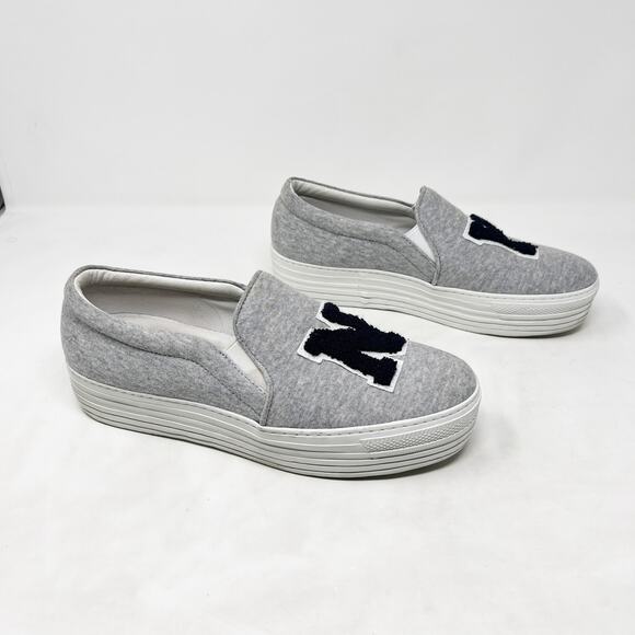 [Joshua Sanders] Gray Navy NY Felt Embroidered Slip On Platform Sneakers Size 10 - Picture 4 of 12